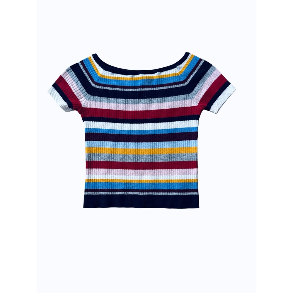 Kendall & Kylie Womens Small‎ Ribbed Striped Short Sleeve Sweater
